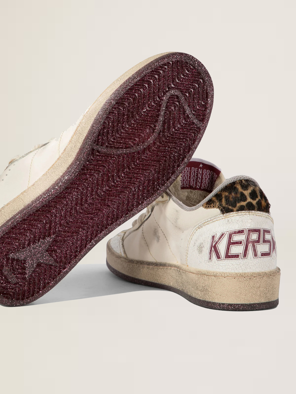 Ball Star in white leather with leopard-print pony skin star and heel tab