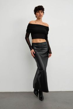 Юбка макси с разрезом сзади из экокожи