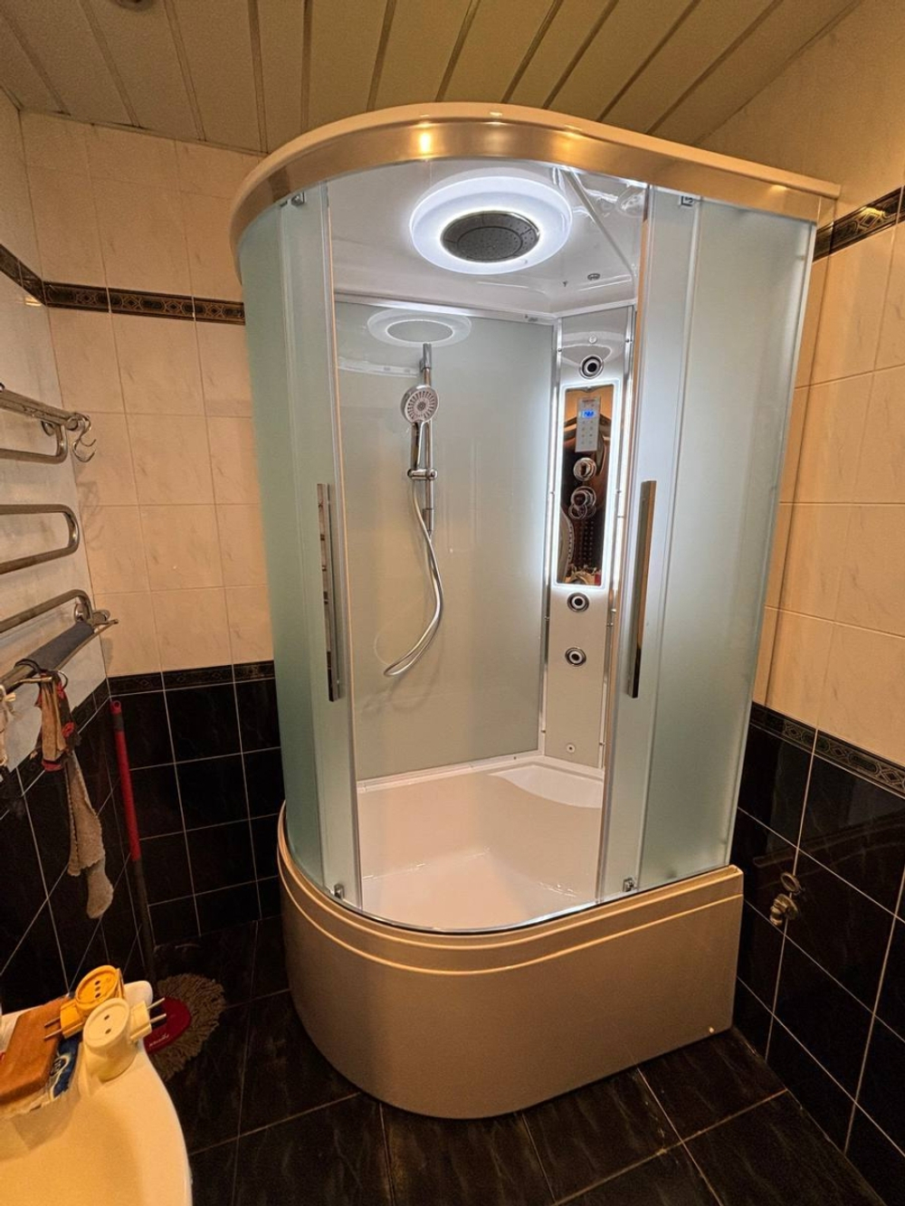 Душевая кабина AvaCan (АваКан) EM5812RLED с высоким поддоном, с ГМ, с электрикой и LED освещением, 120х80х220