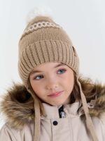 Шапка зимняя из смесовой шерсти с флисовым подкладом "Экрю" на завязках
