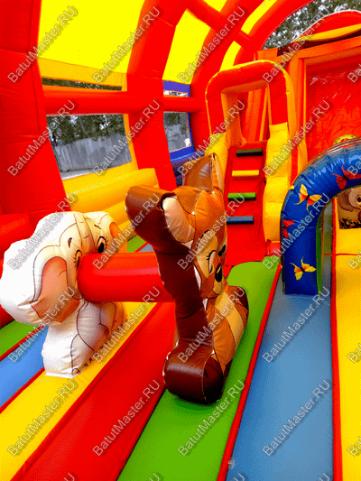 Надувной батут "Страна Сафария" с крышей и высокими горками 13*7*6 м