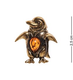 AM-2634 Брошь «Пингвин» (латунь, янтарь)