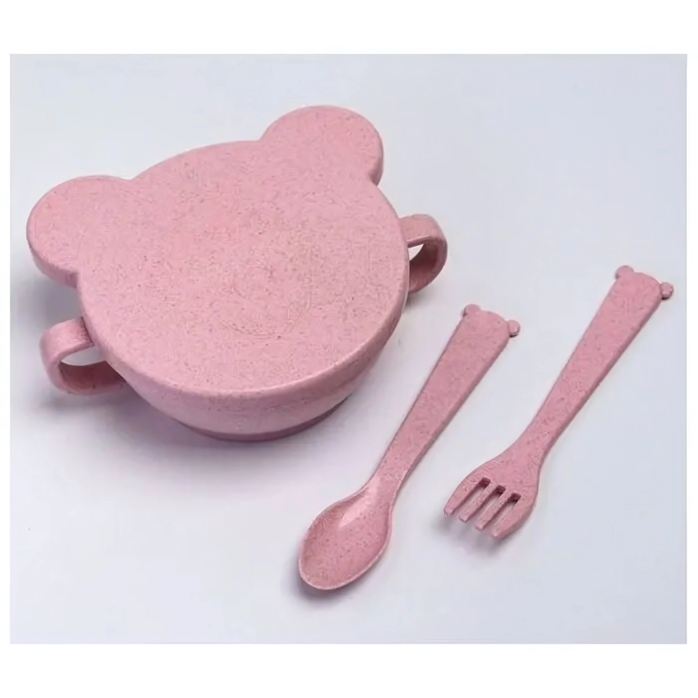 Посуда Bear ЭКО (миска с крышкой, ложка и вилка) розовый