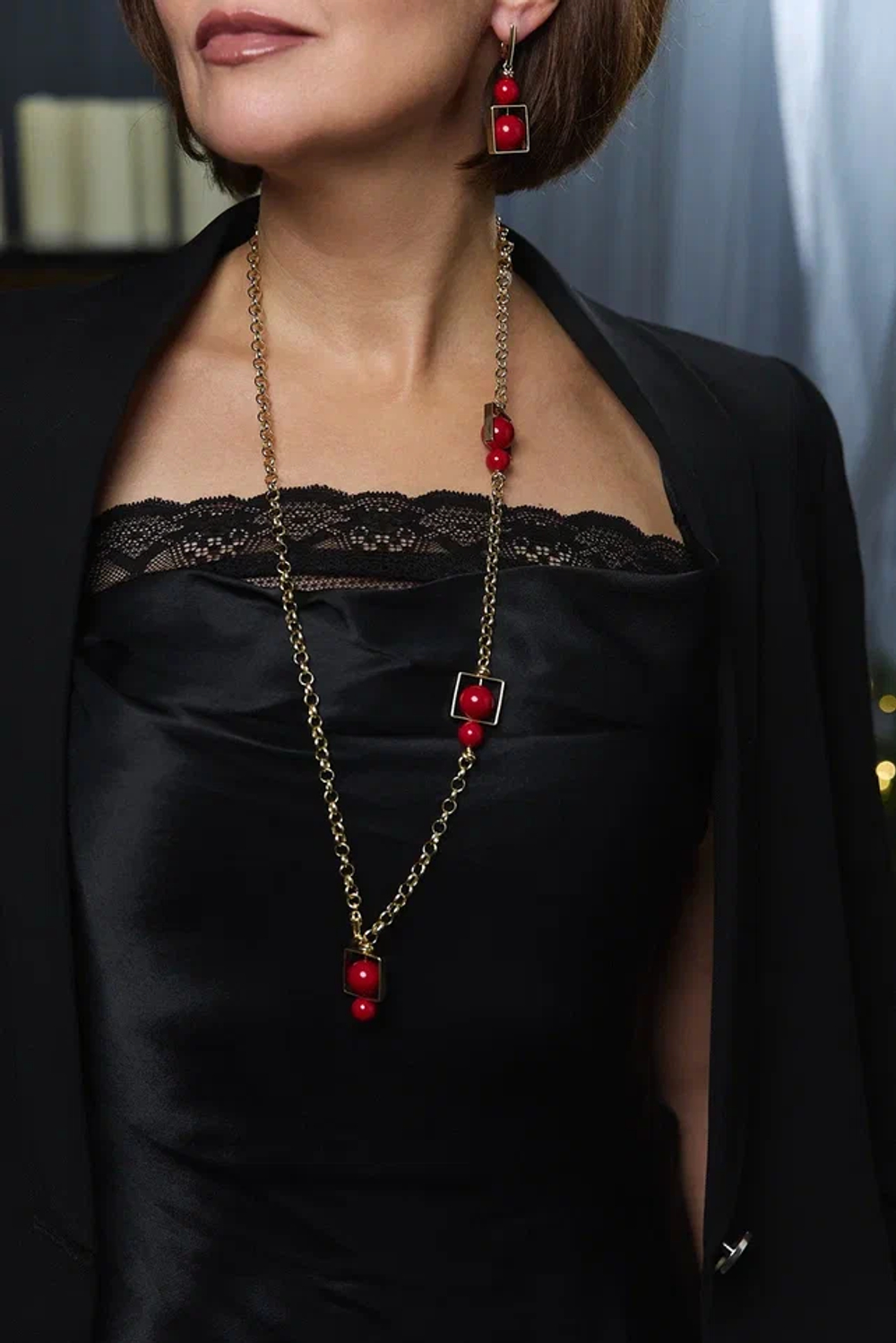 Колье-трансформер мисс Ди золото с красным жемчугом