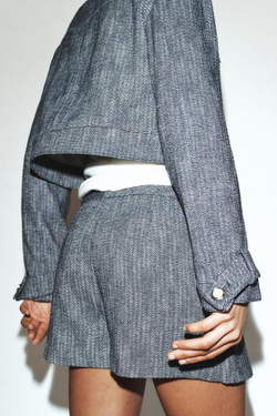 ZARA ЮБКА-ШОРТЫ ИЗ РЕЛЬЕФНОЙ ТКАНИ, СИНИЙ/БЕЛЫЙ