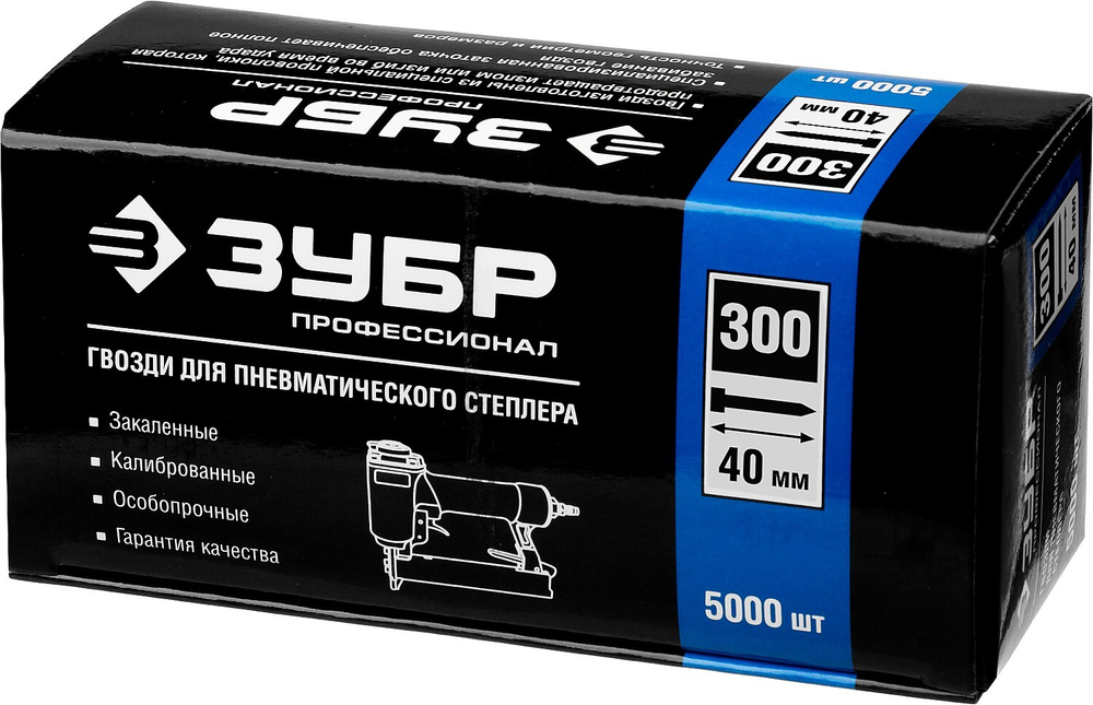 ЗУБР тип 18GA (47/300/F) 40 мм, 5000 шт, гвозди для нейлера, Профессионал (31830-40)