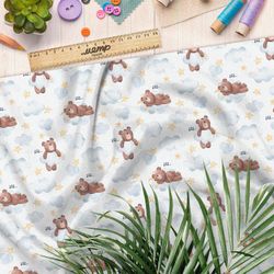 Ткань кулирная гладь медвежата в облаках