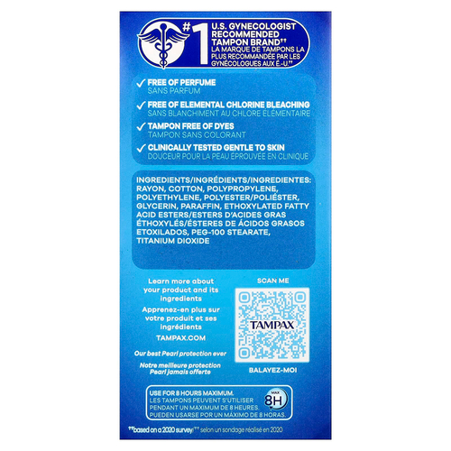 Tampax, Pearl тампоны, тройная упаковка, легкий / обычный / супер, без запаха, 34 тампона