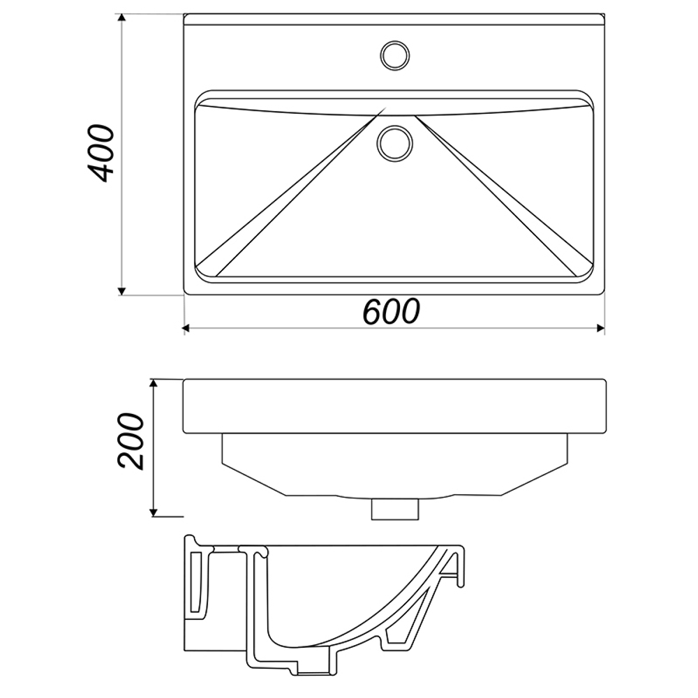 Раковина накладная "Fest- 60" белая, без кроншт (Sanita Luxe)