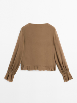 Massimo Dutti Рубашка из рельефной ткани с воланами, светлый хаки