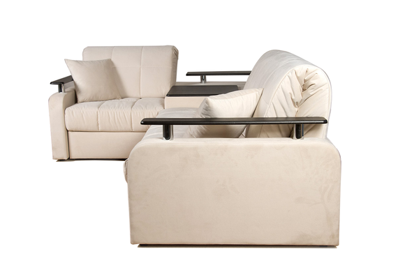 Диван угловой с Баром Денвер 1,6 - Velutto 17 бежевый/ коричневая накладка