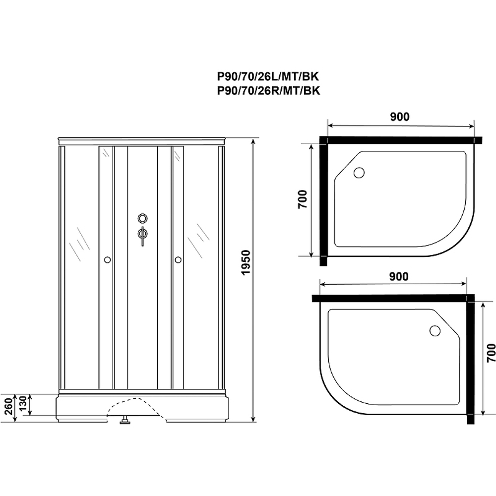 Душевая кабина Niagara Promo 90x70 L P90/70/26L/MT/BK без гидромассажа