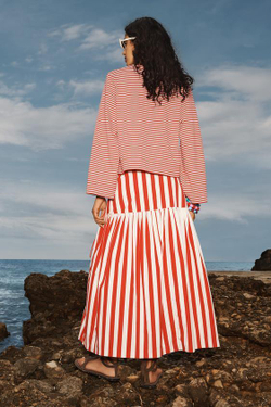 ZARA ЮБКА-МИДИ В ПОЛОСКУ LIMITED EDITION, БЕЛЫЙ/КРАСНЫЙ