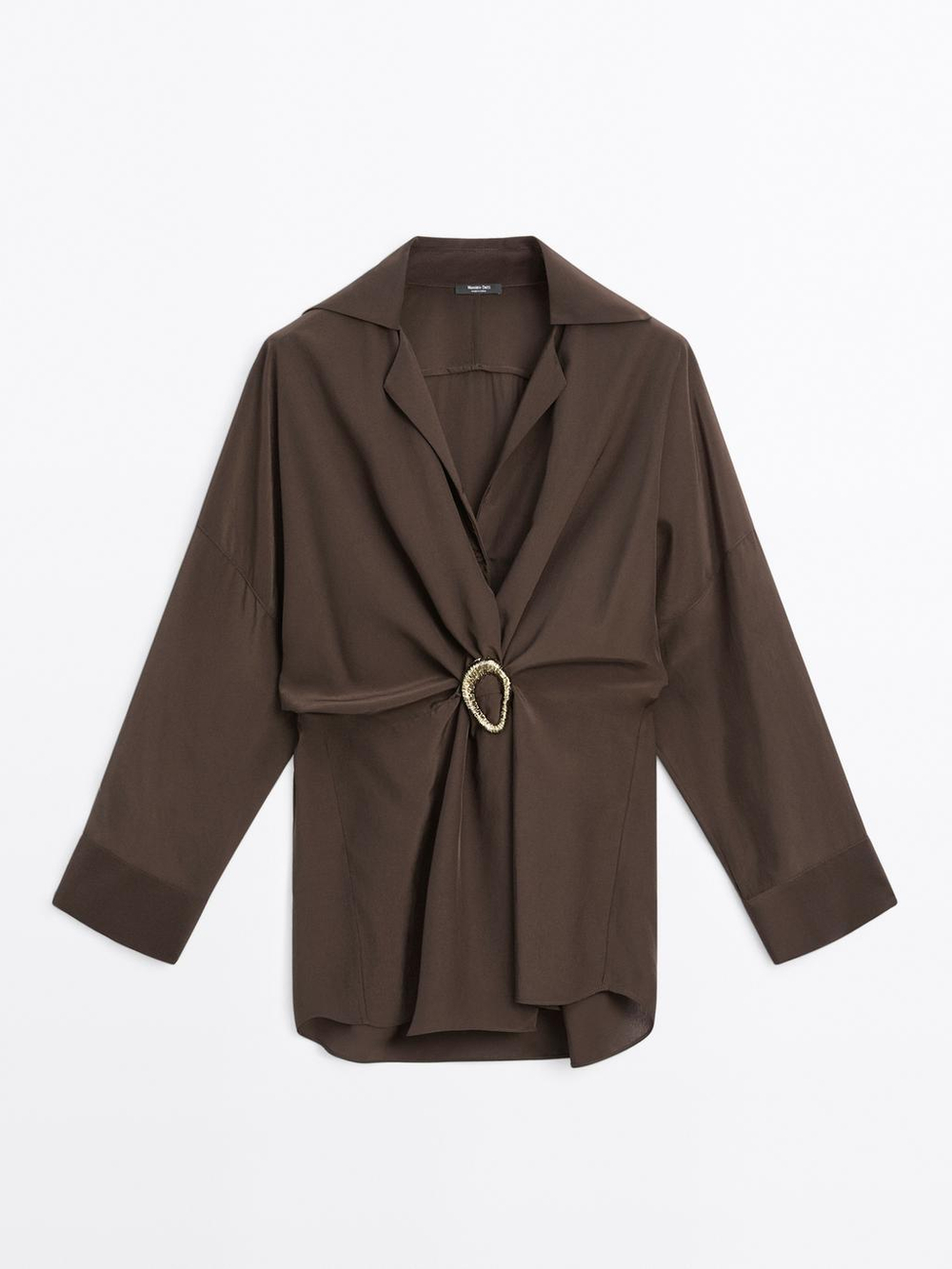 Massimo Dutti Длинная рубашка с деталью «Брошь», коричневый