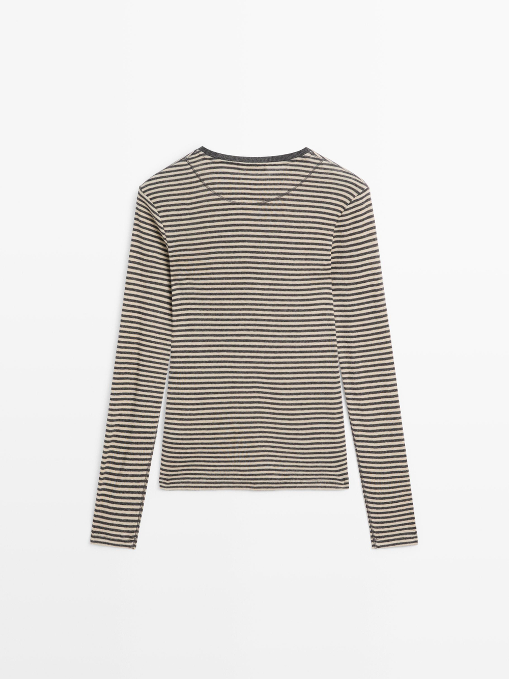 Massimo Dutti Футболка из смесового хлопка с длинными рукавами, серый меланж