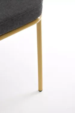 "Марсель" стул плетеный из роупа, каркас из стали золотой глянец, роуп темно-серый круглый, ткань серая