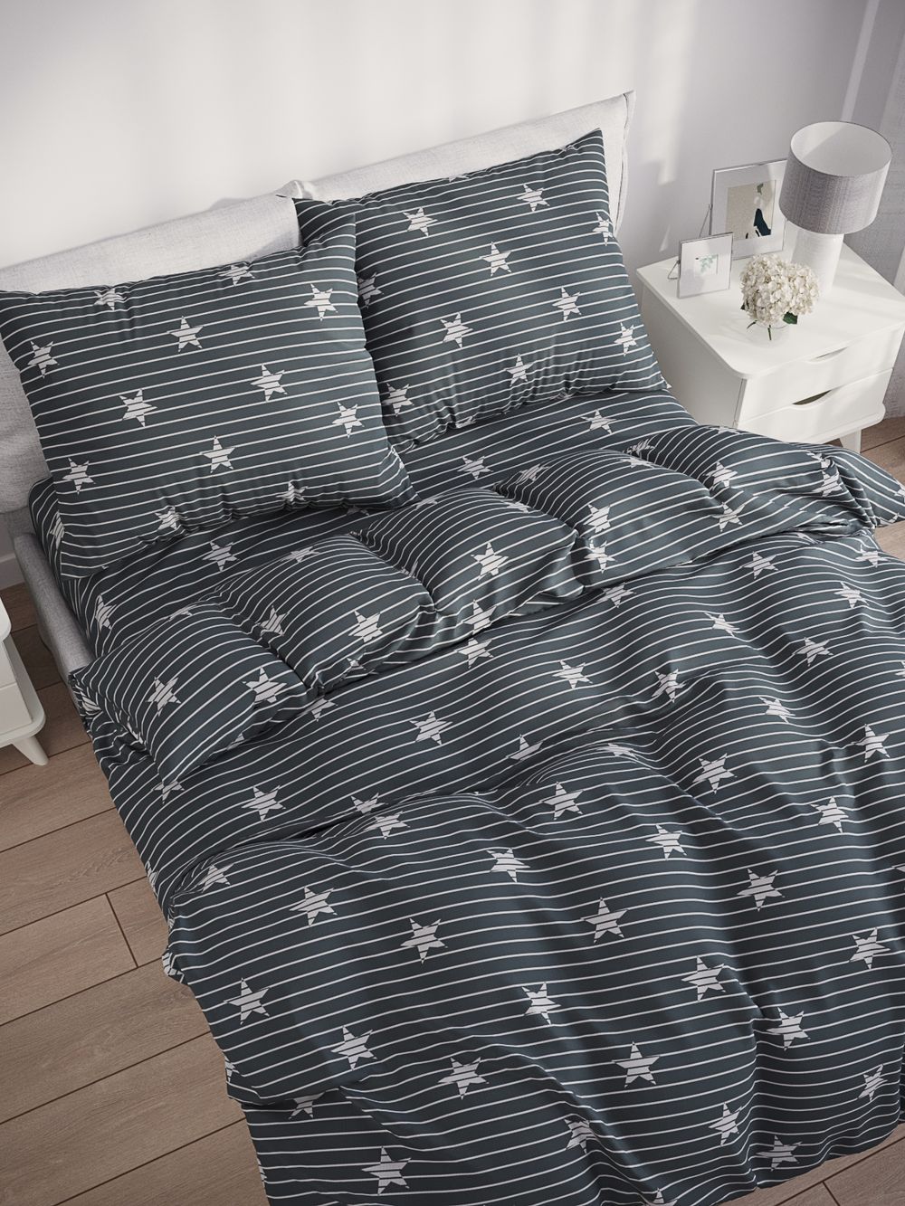 Постельное белье бязь Сказка "Звезды" 1,5-спальный на молнии Наволочка 50х70 см 1 шт Простынь на резинке 90х200 см Пододеяльник 145х215 см