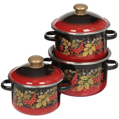 Набор эмалированной посуды 6 пр, кастрюли 2.3,4 л, Сиб товары, Рябинка 15, N15L05, в асс