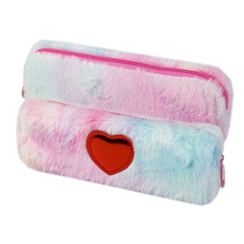 Пенал - косметичка Alingar, ПВХ-мех, молния, 200 х 80 х 40 мм, "Сердце" (разноцветный мех)