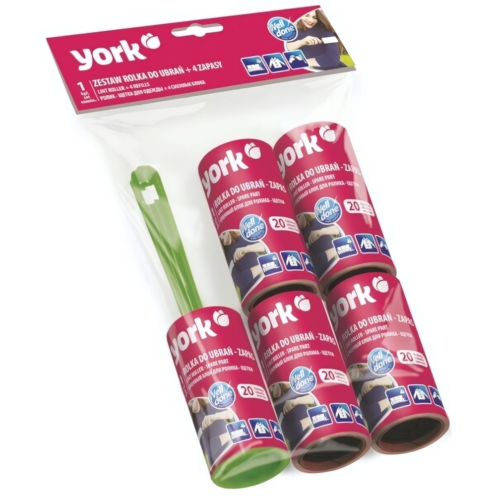 Ролик-щётка для одежды 20 листов + 4 сменных блока YORK