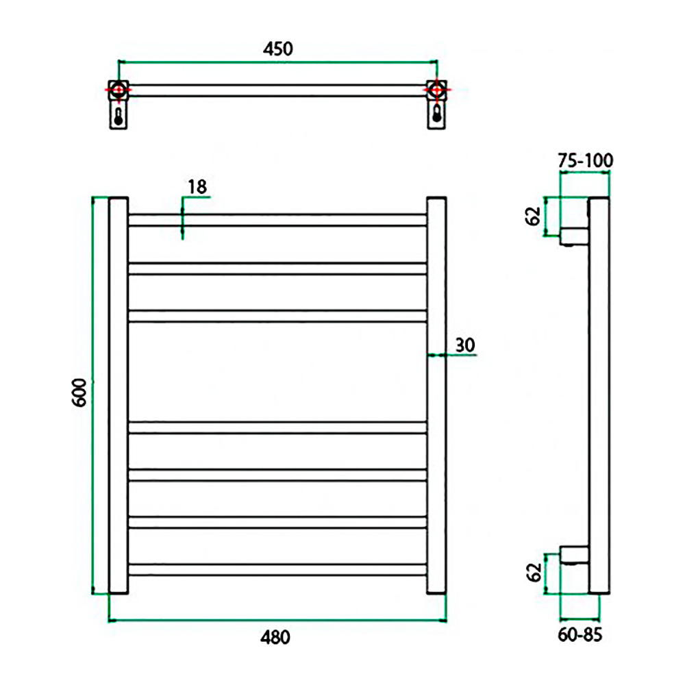Полотенцесушитель ГРОТА ECOCLASSIK 48/60(-), (1 шт)