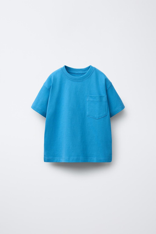 ZARA ОДНОТОННАЯ ФУТБОЛКА С КАРМАНОМ, СИНИЙ