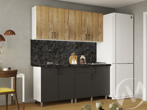 Кухня Грейс 1.8м (корпус белый/дуб канадский; карбон вулкан) 26мм кастилло темный
