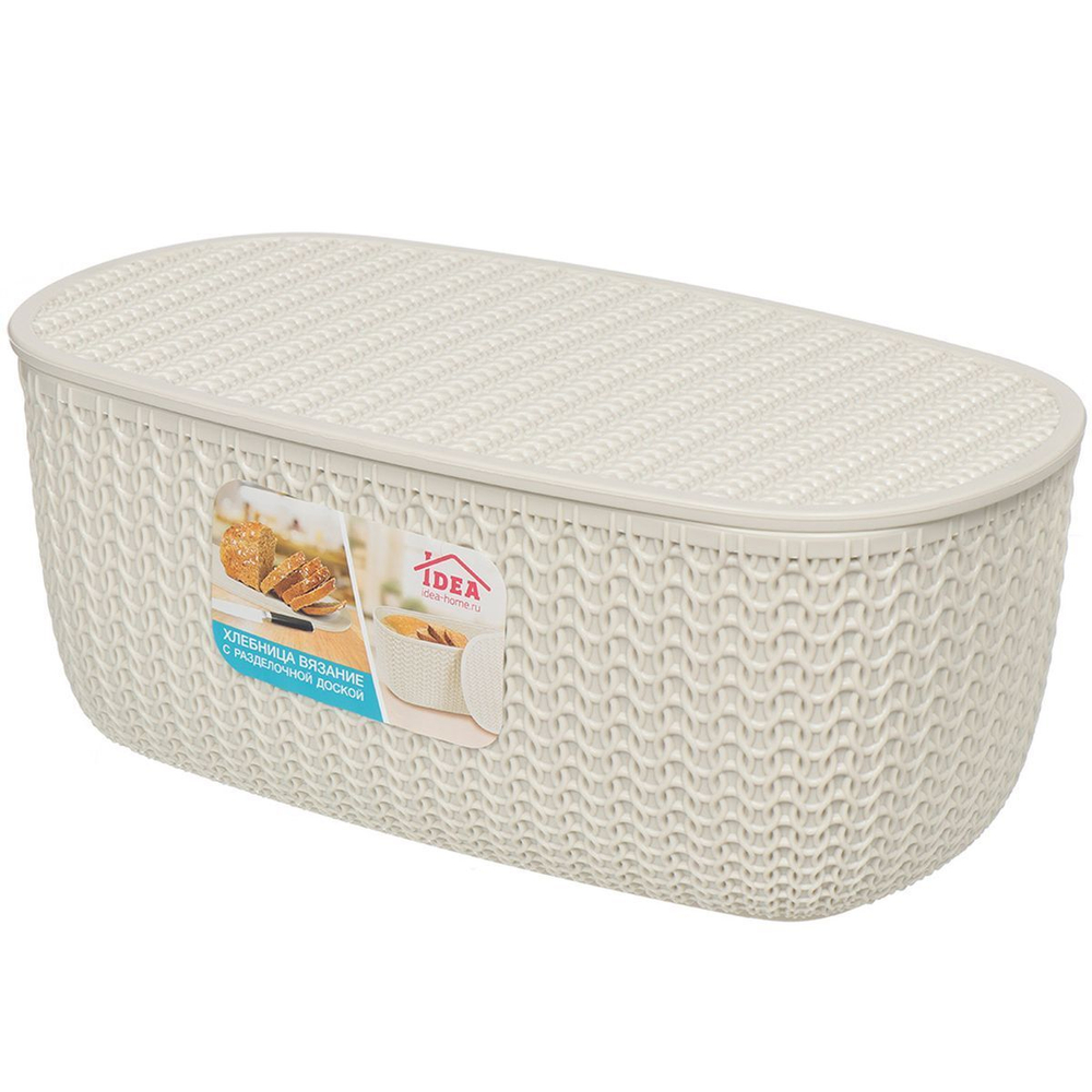 Хлебница пластик, 33.5х14х19 см, с разд.доск, белый ротанг, Idea, Вязание, М 1187