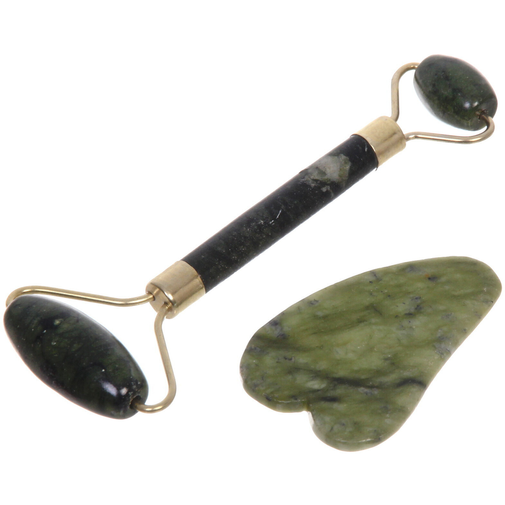 Набор 2шт для лица и шеи декольте «Gua sha - Яшма», микс 2 цвета, в пакете, 13,5*6см (массажер и лопатка)