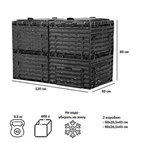 Компостер Piteco с крышкой 600л чёрный