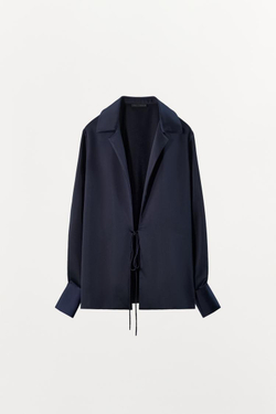 ZARA АТЛАСНАЯ РУБАШКА С ЗАВЯЗКАМИ, МОРСКОЙ ЯРКО-СИНИЙ