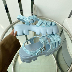 Prada Monolith Crochet Cage Sandals
