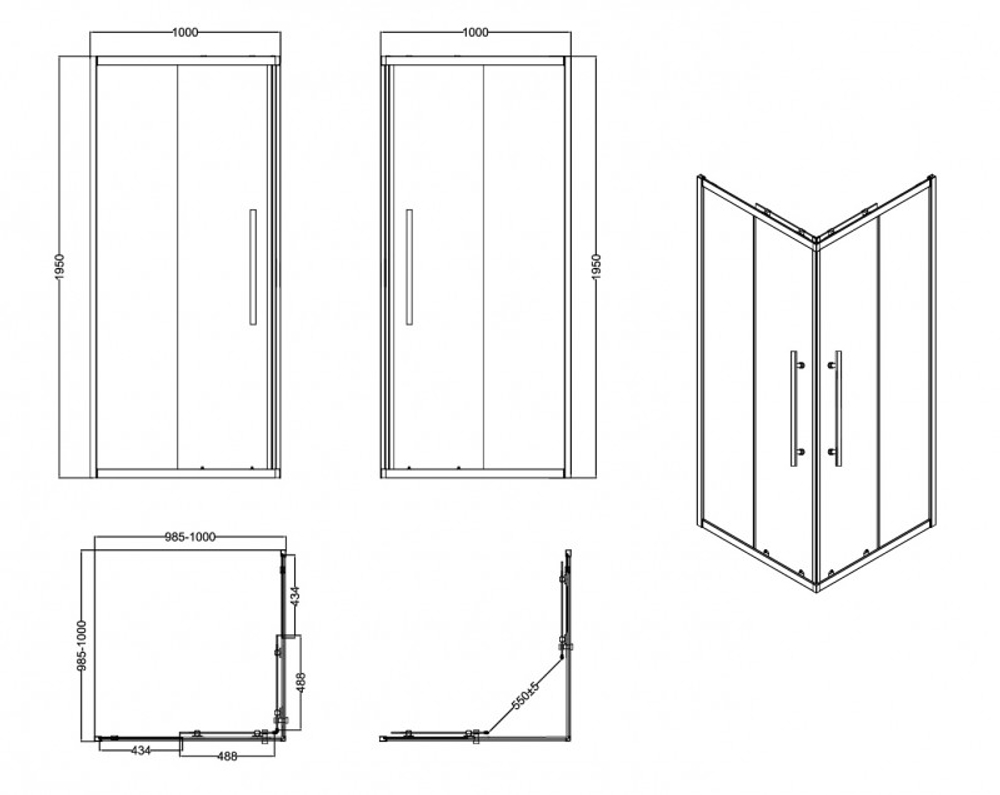 Ограждение душевое ESBANO ESF-100KV-GM 100x100x195