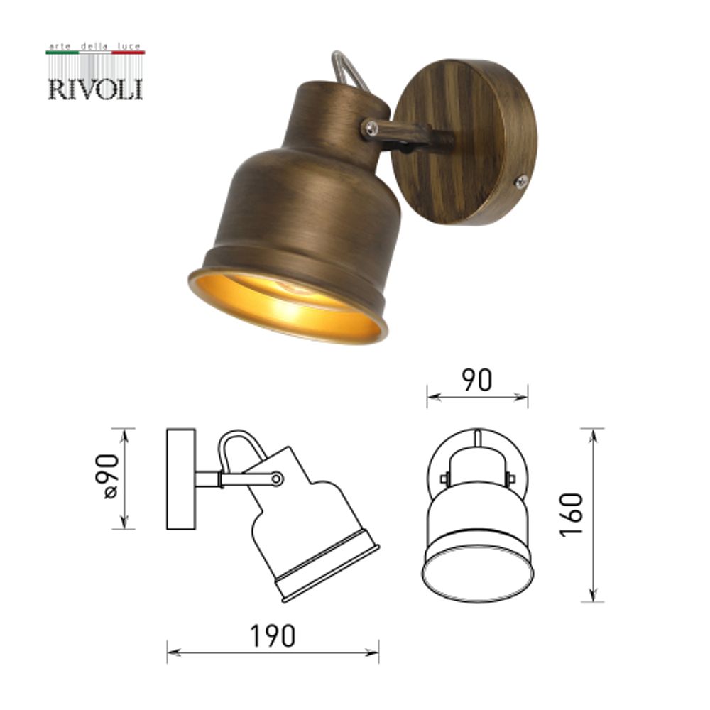 Светильник настенно-потолочный спот Rivoli Inessa 7035-701 поворотный 1 х Е27 40 Вт | Rivoli