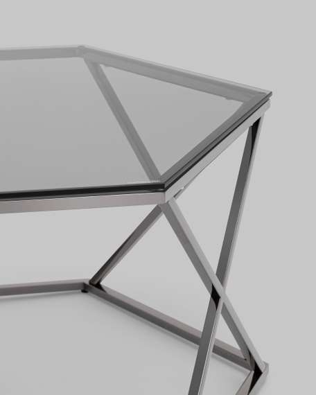 Журнальный столик Круз 93*80 стекло smoke сталь темный хром