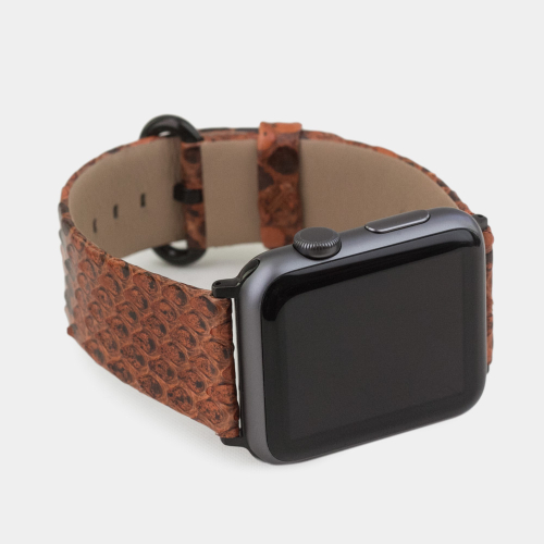 Ремешок для Apple Watch 40/41/42 mm из кожи питона, цвета коньяк