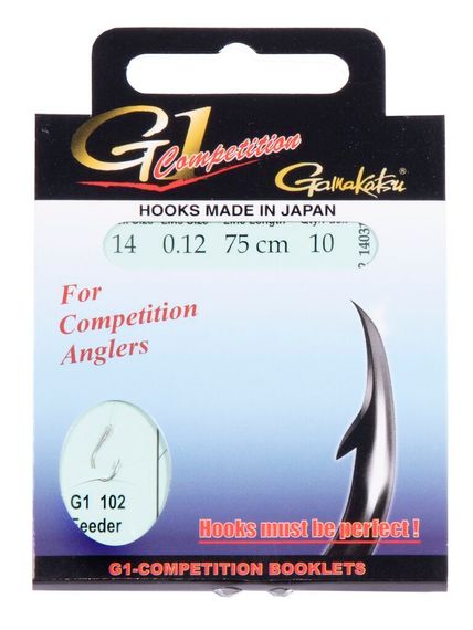 Крючки с поводком Gamakatsu BOOKLET FEEDER G1-102 разм. 14-0.12мм 75см 10шт.