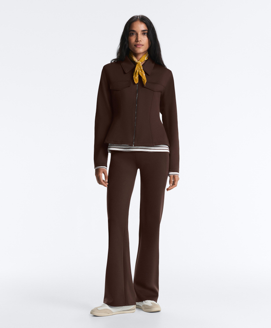 OYSHO Расклешенные брюки с высокой посадкой и эффектом неопрена, коричневый