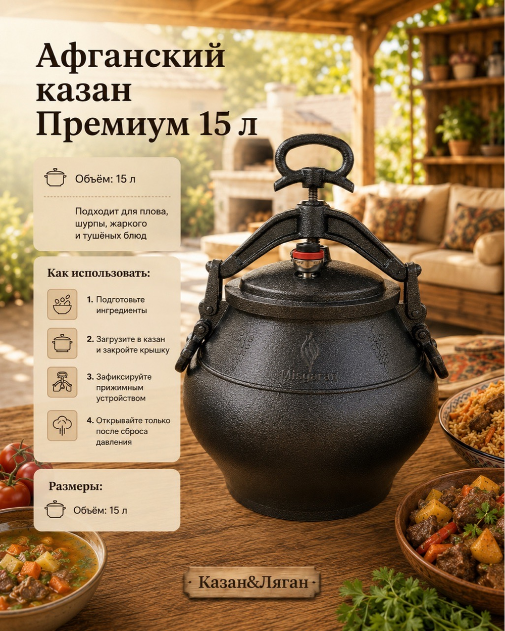 Афганский казан 15л черный Премиум MG