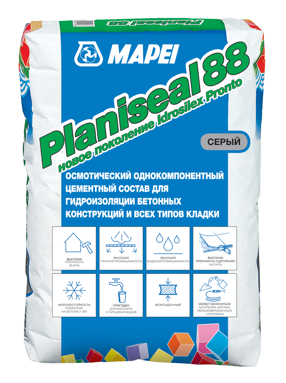 MAPEI Гидроизоляция осмотическая цементная PLANISEAL 88 / ПЛАНЕСИЛ, мешок 25 кг