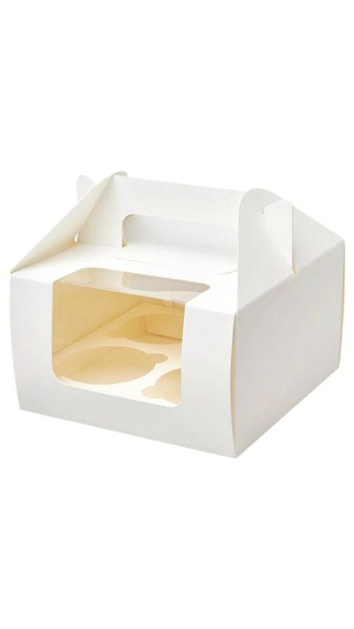 Коробка для капкейков 4 шт с окошком 160*160*195 мм (белый)
