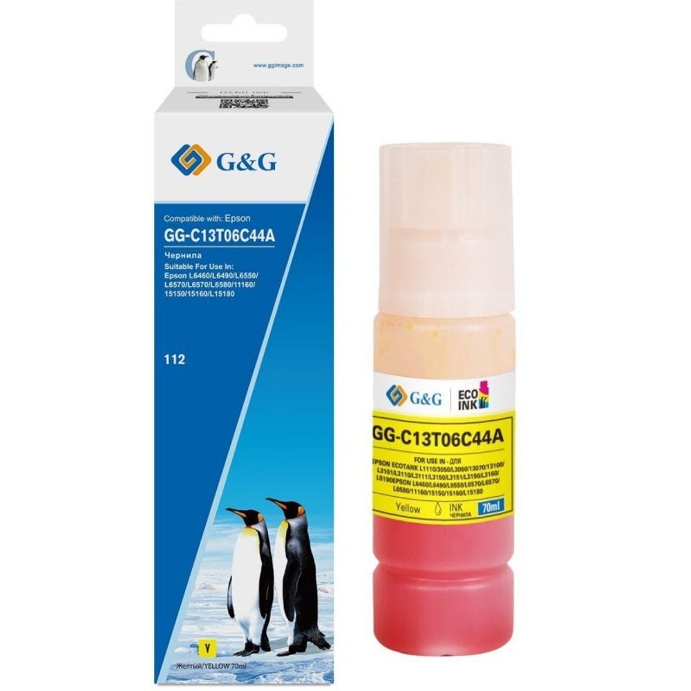 Чернила G&amp;G, аналог Epson C13T06C44А №112 для L6550/6570/11160/15150/15160 желтый 70мл