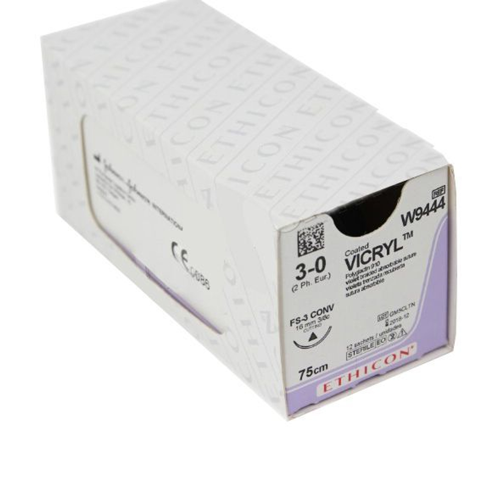 Викрил фиолетовый М2(3/0) 75см, игла колющая SH-2 Plus W9114 (12шт/уп)