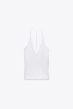 ZARA ТОП С ГОРЛОВИНОЙ ХАЛТЕР И БРЕТЕЛЬЮ СЗАДИ, БЕЛЫЙ