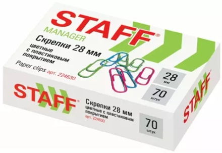 Скрепки STAFF "Manager", 28 мм, цветные, 70 шт., в картонной коробке, Россия,