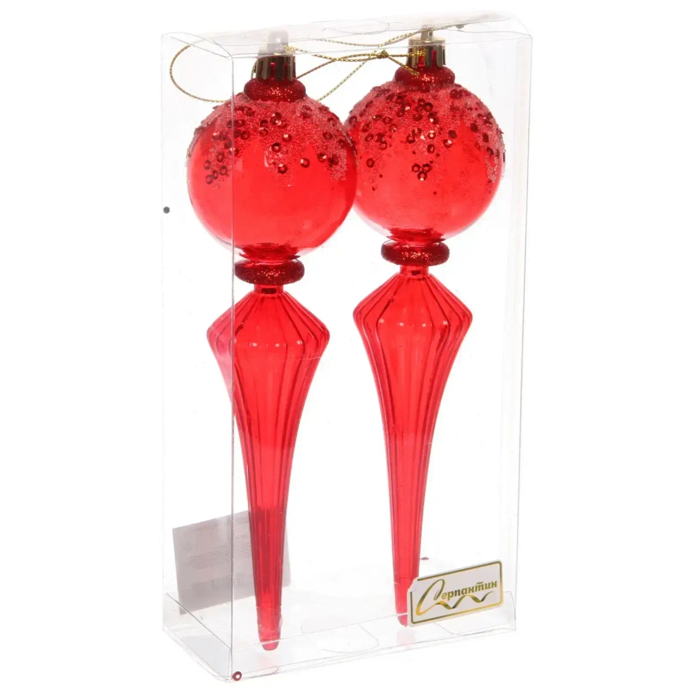 Елочные украшения «Изящный блеск» 5.3*5.3*19 см (набор 2 шт), Красный