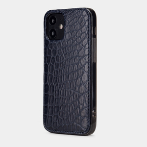 Чехол-накладка для iPhone 12 Mini из натуральной кожи аллигатора, темно-синего цвета