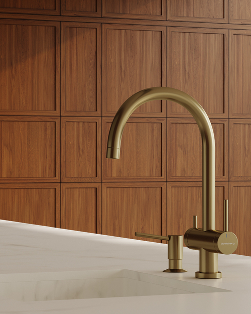 Смеситель для кухни Abelsberg Aera AWF70029BG с возможностью подключения фильтра для воды, цвет королевское золото, PVD покрытие