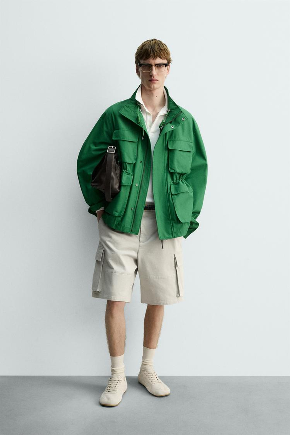 ZARA ШОРТЫ КАРГО RELAXED FIT, ЖЕМЧУЖНО-СЕРЫЙ