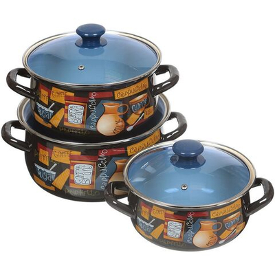 Набор эмалированной посуды 6 пр, кастрюли 2,3,4 л, Керчь, Капучино-Экстра